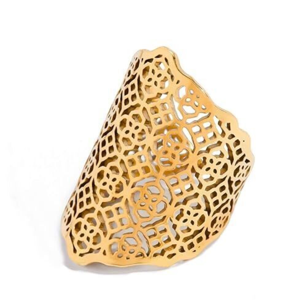 9538 Vintage Gold Filigree Rings , 18K Gold Plated Stainless Steel Hollow